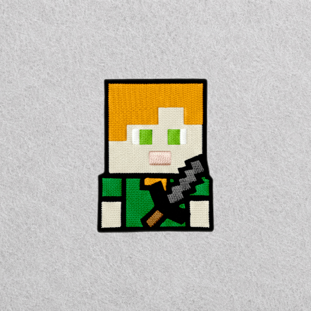 Minecraft Alex inspired embroidered patch with pixel art design 